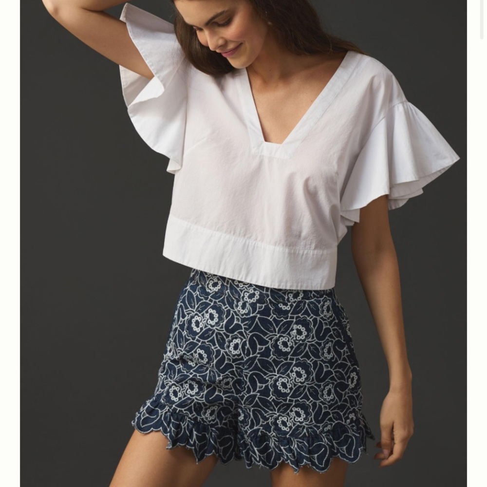 Anthropologie Denim embroidered shorts by MAEVE Size 16 NWT